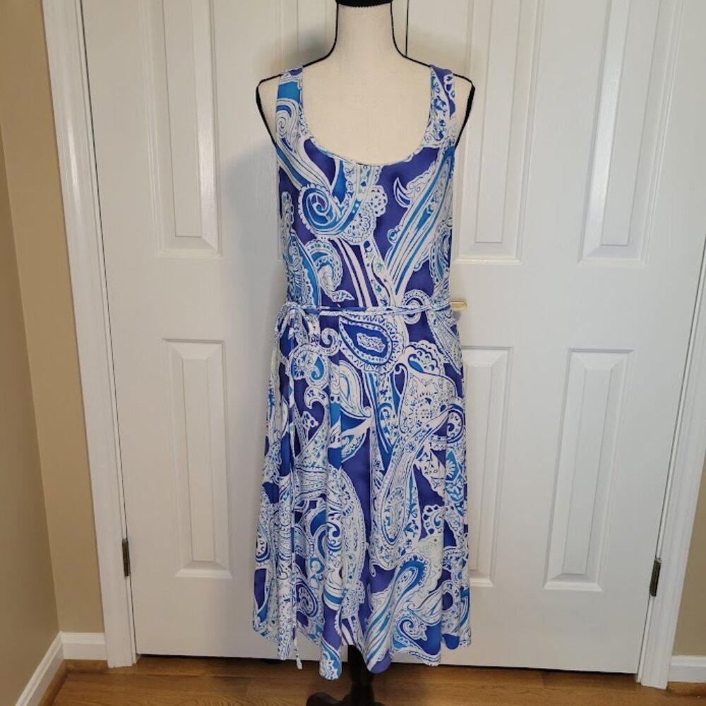 Lauren Ralph Lauren Blue Paisley Fit & Flare Midi Dress Size Large